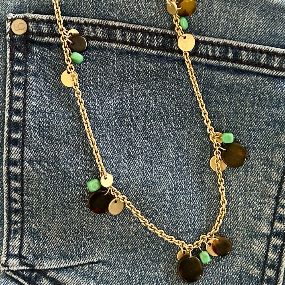 New Gold Charm Cluster Necklace With Turquoise Accents